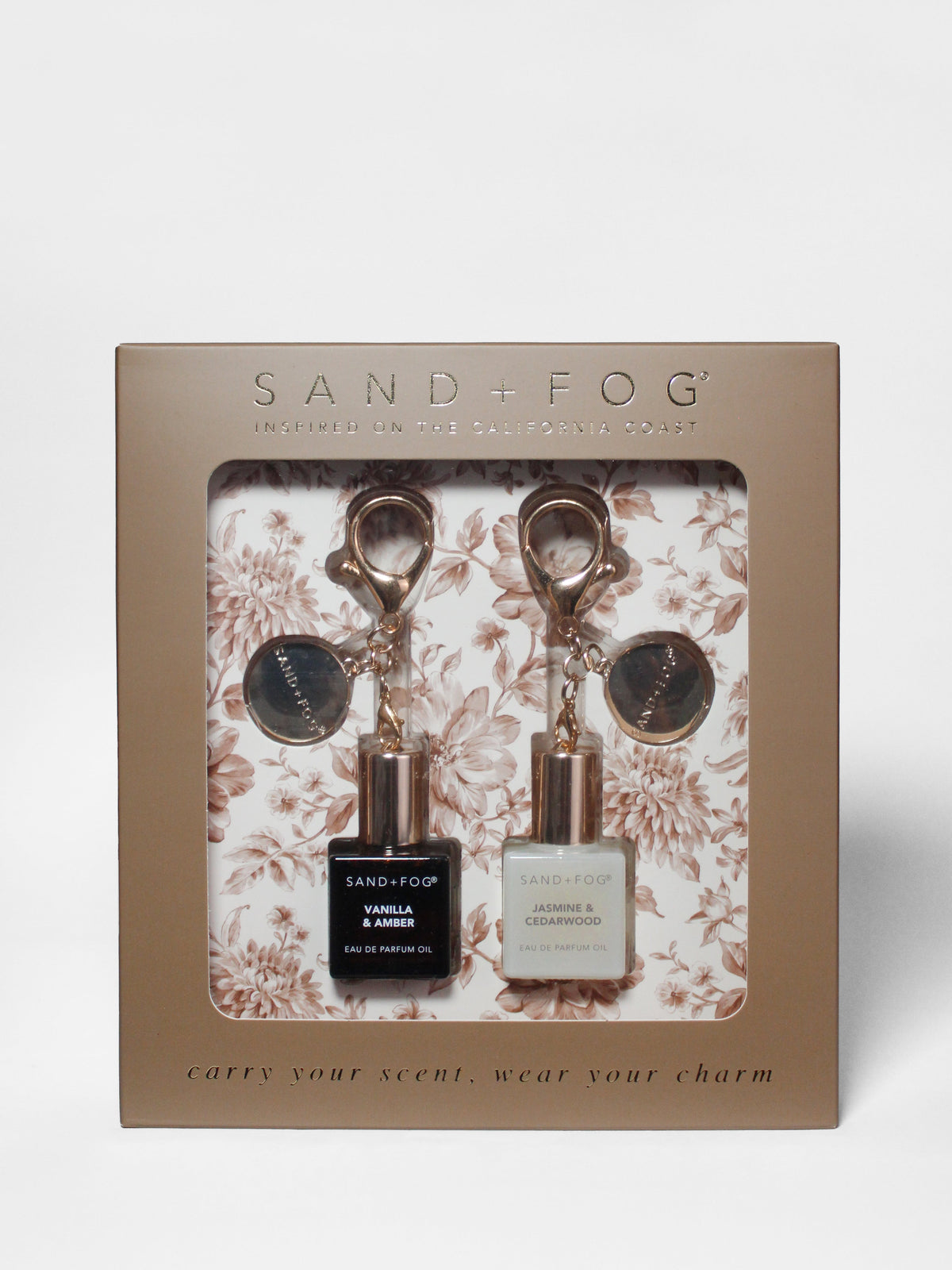 Bag Charm Perfume Oil Rollerball Set - Vanilla & Amber + Jasmine & Cedarwood | Shop Sand + Fog